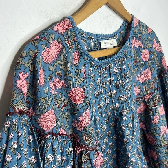 RACHEL ZOE Boho Floral Mixed Print Peasant Babydoll Boxy Blouse - Picture 3 of 10